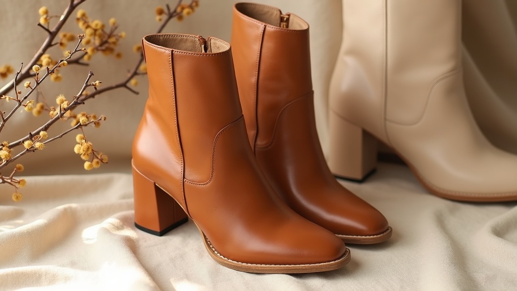Collectie warme leren laarzen in cognac en crème